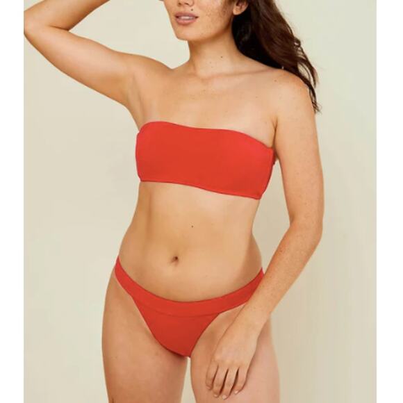 ANDIE SWIM  NWT The Banded Cheeky Bikini Bottom in Red // S - Picture 1 of 11